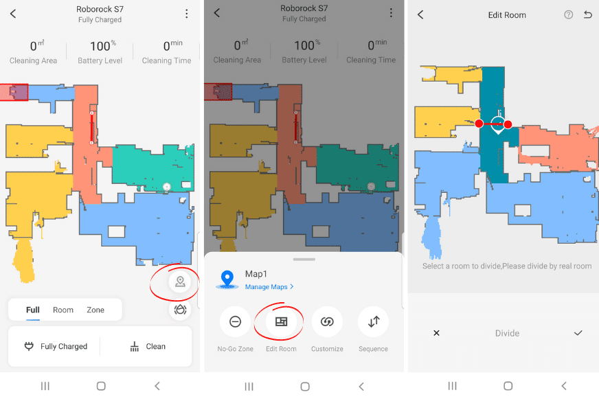 You can separate or merge rooms manually in the Roborock app